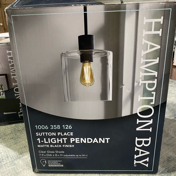 New Hampton Bay Sutton Glass Pendant Light - Picture 3 of 4